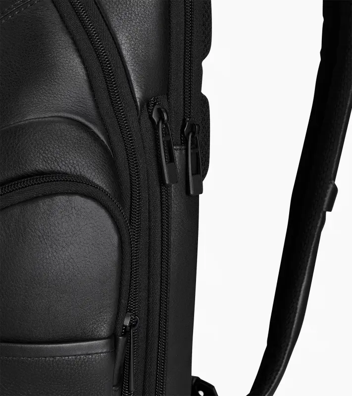 PORSCHE DESIGN Roadster Leather Backpack M Batoh kožený do města s přihrádkou na notebook 14" s organizérem a kapsami na zip černý