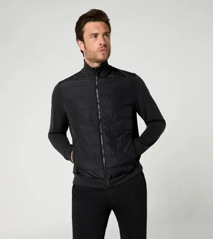 PORSCHE DESIGN Hybrid Cardigan Svetr kardigan s kapsami na zip ze dvou materiálů černá
