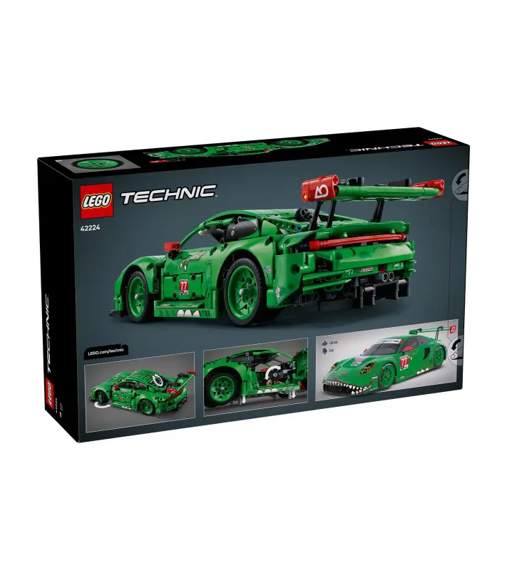 PORSCHE LEGO® Technic Porsche 911 GT3 R REXY AO Racing Race Car Skládací model sportovního vozu 1313 dílků zelená s dino motivy