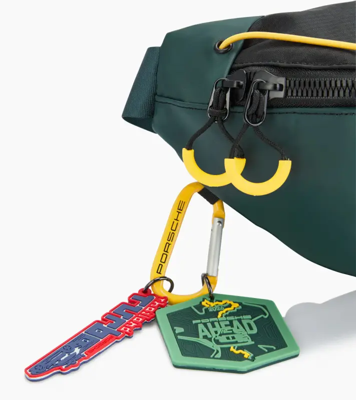 PORSCHE Crossbody Bag AHEAD Pouzdro ledvinka volnočasová černá se tmavě zelenými a žlutými doplňky
