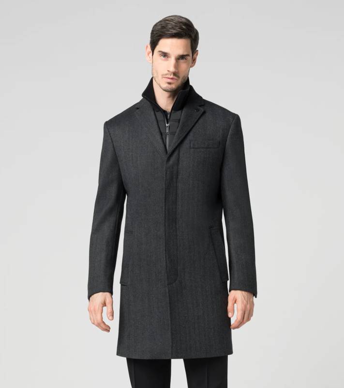 PORSCHE DESIGN Hybrid Textured Formal Coat Kabát společenský s výraznou texturou šedý