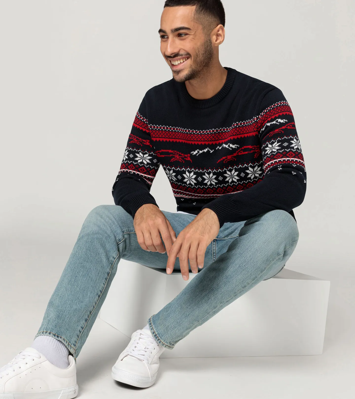 PORSCHE Unisex knitted pullover Christmas Svetr pletený s vánočním motivem tmavě modrá