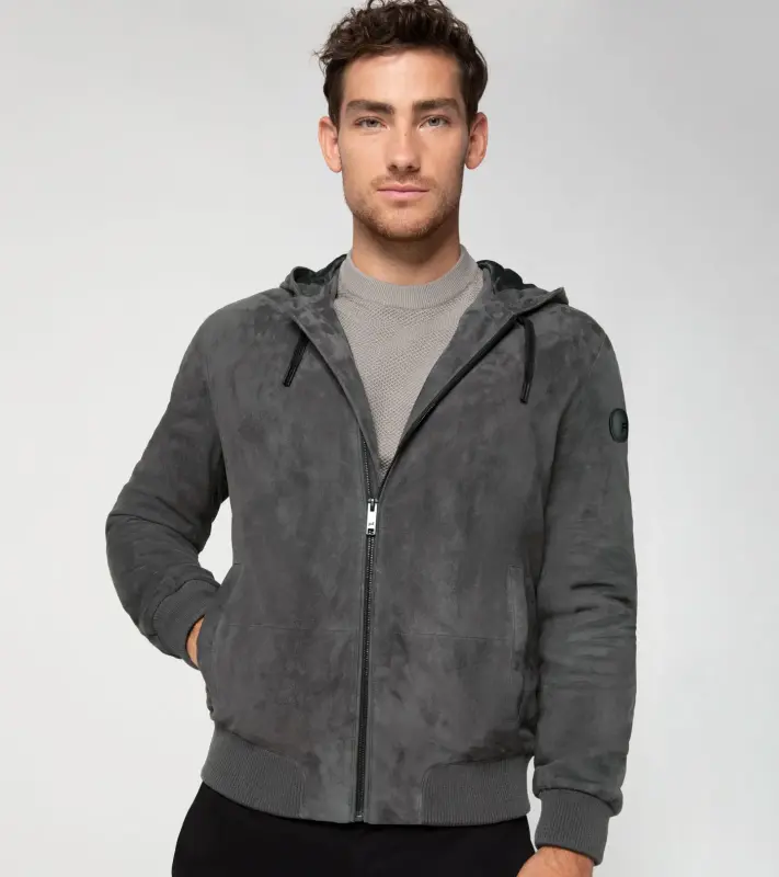 PORSCHE DESIGN Suede leather jacket Bunda kožená semišová antracitově šedá