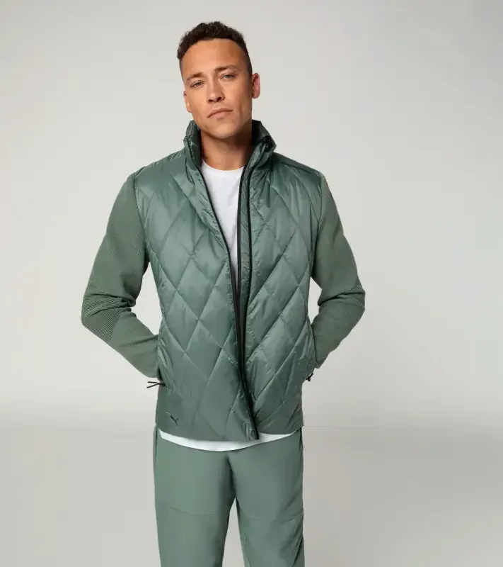 PORSCHE DESIGN Hybrid jacket Bunda prošívaná s pletenými rukávy a kapucí eukalyptová zelená