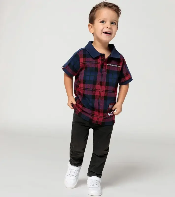 PORSCHE Kids polo shirt Turbo No. 1 Polokošile tričko s límečkem dětské červenomodrá kostka