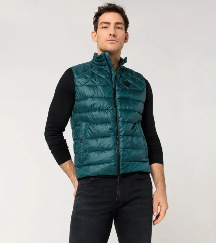 PORSCHE DESIGN Lightweight vest Vesta prošívaná odlehčená na zip petrolejově zelená