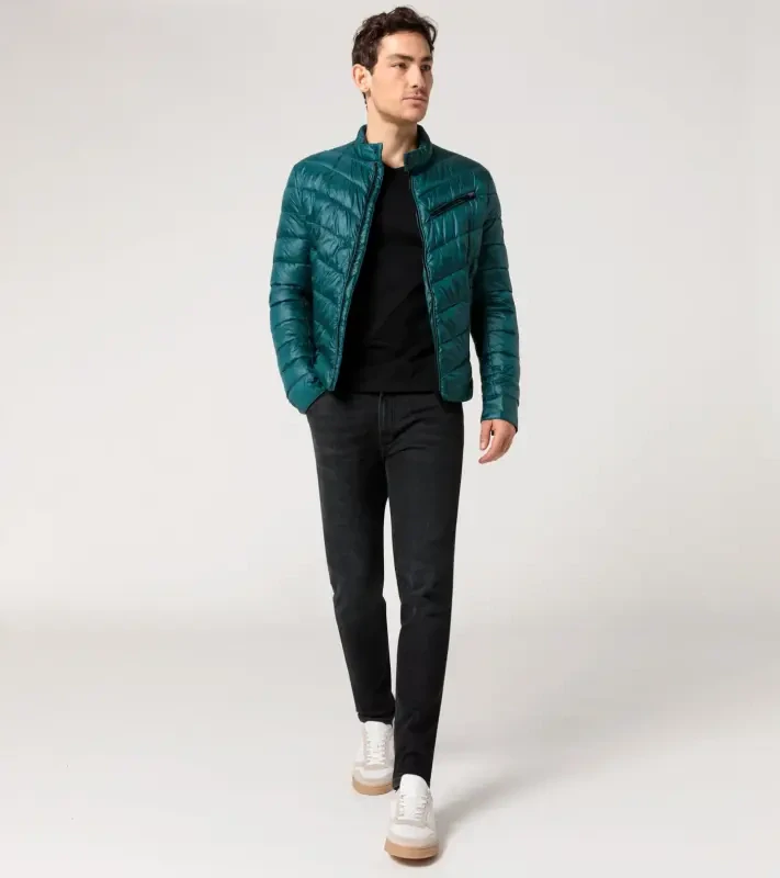 PORSCHE DESIGN Lightweight jacket Bunda prošívaná odlehčená na zip petrolejově zelená