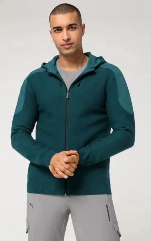 PORSCHE DESIGN Wool Mix Jacket Bunda sportovní s kapucí z merina petrolejově zelenomodrá