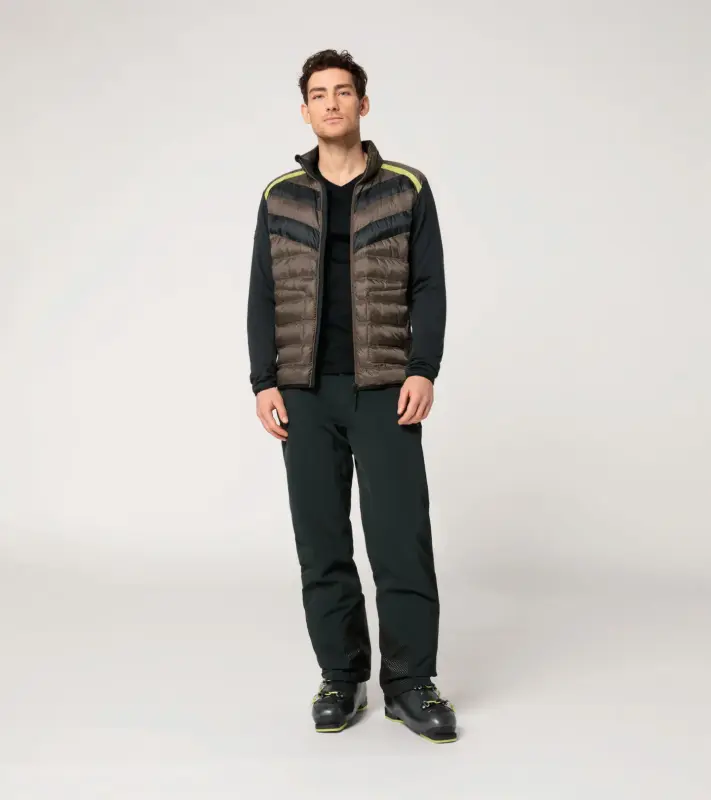 PORSCHE HEAD Midlayer Jacket Turbo Mikina střední vrstva sportovní lyžařská se stojáčkem hnědočerná se žlutými motivy a dvou materiálů