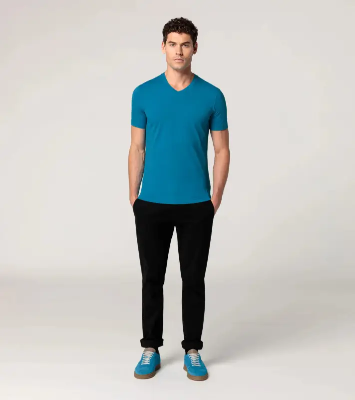 PORSCHE DESIGN V-Neck T-Shirt Tričko s výstřihem do V světle modrá