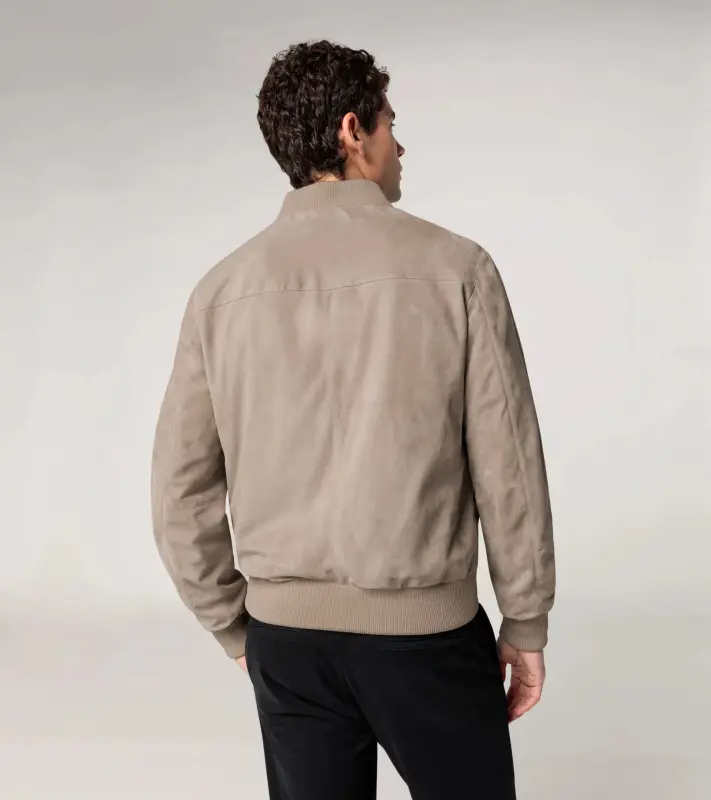 PORSCHE DESIGN Suede Leather Jacket Bunda kožená semišová klasického střihu s detaily z úpletu pískově béžová