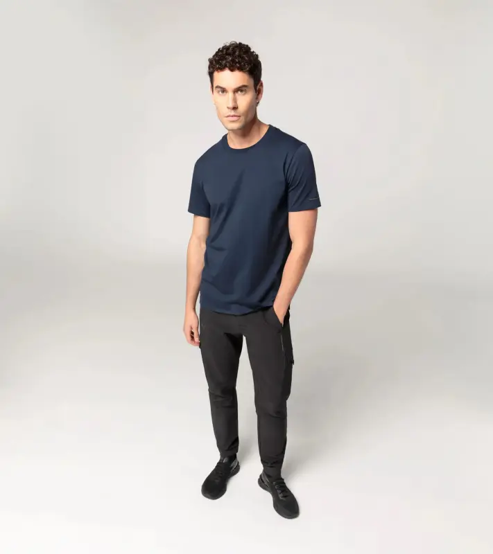 PORSCHE DESIGN T-shirt Essential Tričko volnočasové sportovní s kulatým výstřihem a logem tmavě modrá