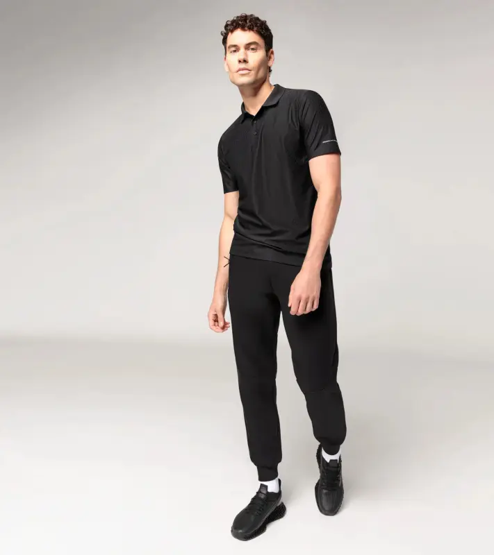 PORSCHE DESIGN Hexagon Polo Shirt Polokošile tričko s límečkem a knoflíčky se šestihranným vzorem černá