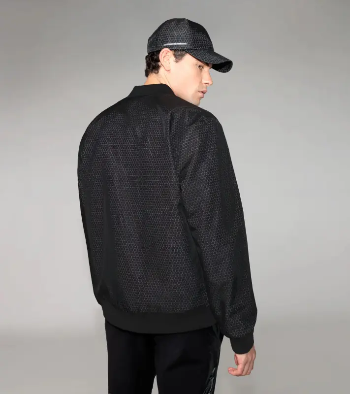 PORSCHE DESIGN Masterpiece blouson Bunda volnočasová sportovní na zip a šestiúhelníkovým vzorem černá
