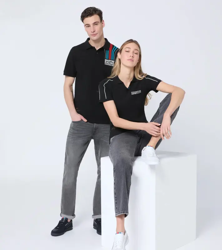 PORSCHE Polo Shirt MARTINI RACING® Polokošile Tričko s límečkem a knoflíky černá