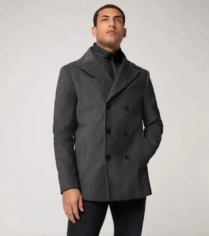 PORSCHE DESIGN Hybrid pea coat Kabát dvouřadý krátký s kombinací materiálů a žakárovou podšívkou antracitová šedá