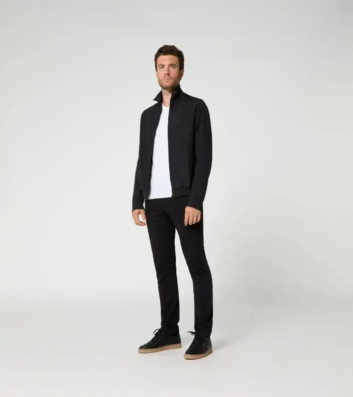 PORSCHE DESIGN Hybrid Cardigan Svetr kardigan s kapsami na zip ze dvou materiálů černá