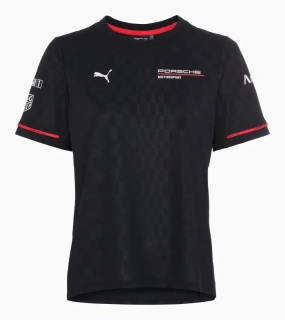 PORSCHE Women's T-shirt Motorsport Replica Tričko dámské sportovní s kulatým výstřihem černá s červenými doplňky