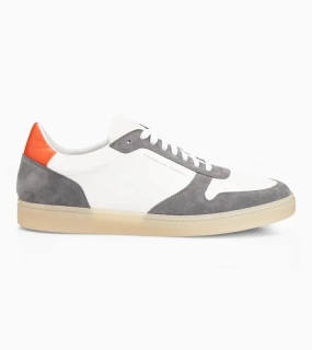 PORSCHE DESIGN Gumsole Sneaker Obuv teniska kožená volnočasová bílá s šedými doplňky a výraznou oranžovou patkou