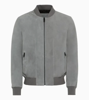 PORSCHE DESIGN Goat suede leather jacket Bunda kožená klasického střihu s detaily z úpletu světle šedá