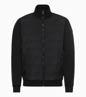 PORSCHE DESIGN Hybrid cardigan Mikina a rozepínací svetr na zip v jednom prošívaná ze dvou materiálů a úplety černá