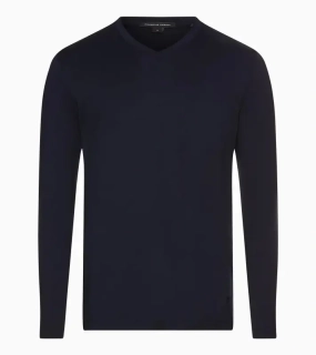 PORSCHE DESIGN Long-sleeve V-neck Shirt Tričko s dlouhým rukávem s výstřihem do V mírně elastické tmavě modrá