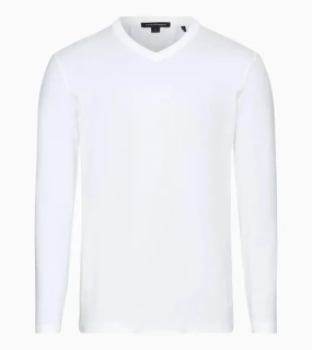 PORSCHE DESIGN Long-sleeve V-neck Shirt Tričko s dlouhým rukávem s výstřihem do V mírně elastické bílá