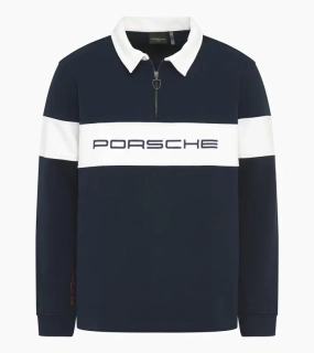 PORSCHE Unisex Retro Rugby Shirt Fan Community Svetr s límečkem a krátkým zipem ve stylu devadesátek tmavě modrá