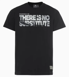 PORSCHE T-Shirt There Is No Substitute Tričko s kulatým výstřihem volnočasové sportovní bavlněné v černé