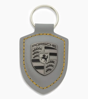 PORSCHE Crest Keyring AHEAD Přívěsek na klíče šedý se žlutým prošíváním v dekoru kolekce Ahead